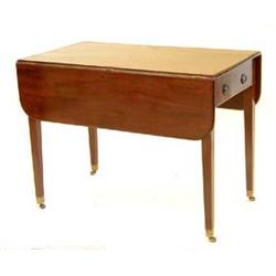 GEORGE III MAHOGANY PEMBROKE TABLE English. Circa 1800. The rectangular top hinged with D-shaped...