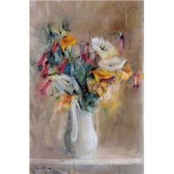 HOBSON PITTMAN (American. 1899-1972) "Floral Still Life on Shelf". Signed Hobson Pittman u/r. Als...