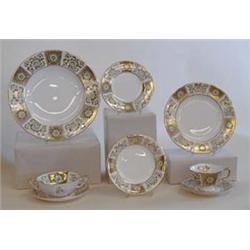 SIXTY-ONE PIECE ROYAL CROWN DERBY PORCELAIN DINNER SERVICE English. In the "Green Derby Panel" pa...