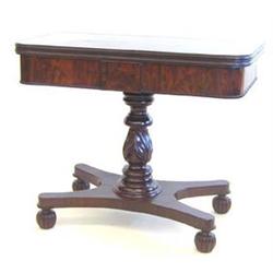 PAIR OF CLASSICAL CARVED MAHOGANY CARD TABLES American. New York. Circa 1820. Each revolving D-sh...