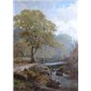 Image 1 : CHARLES L. SHAW (English. 19th Century) "Woman on Bridge Over Woodland Stream". Signed Chas. L. S...
