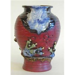 GOOD SUMIDA-GAWA POTTERY VASE Japanese. Circa 1920. Of baluster form with drip glaze at the shoul...