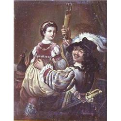 GERMAN SCHOOL (19th Century) "The Celebration". Signed indistinctly l/r. Oil on Copper. Measuring...
