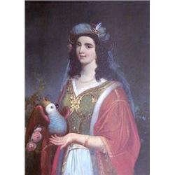 ITALIAN SCHOOL (19th Century) "Lady with Parrot". Unsigned. Oil on Canvas. Measuring 39 1/4" by 2...