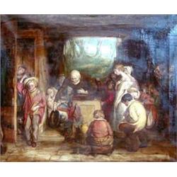 ENGLISH SCHOOL (19th Century) "In the Classroom". Unsigned. Oil on Canvas. Measuring 25" by 30"....