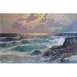 ALEX DZIGURSKI (American. 1911-1995) "Breaking Waves on a Rocky Coast". Signed A. Dzigurski l/r....