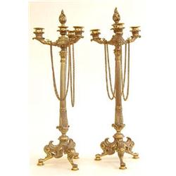 FINE PAIR OF GEORGIAN STYLE GILT BRONZE FOUR LIGHT CANDELABRA Probably English. 19th Century. Eac...