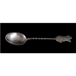 Tlingit Silver Spoon with Frog Form Handle, Incised Sitka On Bowl and Twisted Handle 5 1/4" L.  Good