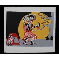 Original Painting "Tsonoqua Stealing Children" by Lorraine Charlie 15"x 17"  Good Condition