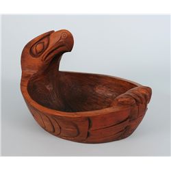 Northwest Coast Eagle Bowl Carved by Wesley 11 1/2" L. 9 3/4" W. 8 1/2" H.  Good Condition