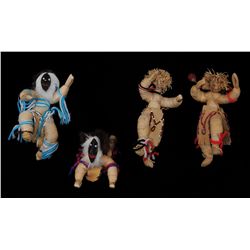 Four Iroquois Corn Husk Dolls Dressed In Traditional Attire 8" L. - 9" L.  Good Condition