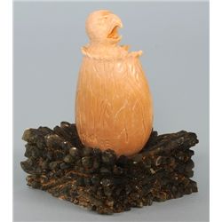 Finely Carved Eaglet Breaking Out of His Shell on a Soapstone Base 3 1/8" H. 2 1/4" W. - Marine Ivor