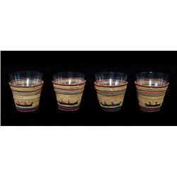 Four Nuu-chah-nulth Basketry Glass Covers with Whale, Canoe and Bird Design 3" H. 2 3/4" D.  Good Co