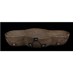 Lillooet Basket with Unusual Shape and Design 12 1/2" L 6 1/2" W. 2 1/2" H.  Good Condition