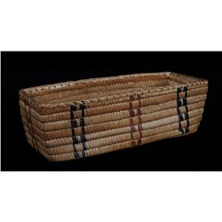 Salish Basket with Imbricated Design 11 3/4" L. 5" W.  Good Condition