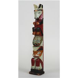 Nuu-chah-nulth Three Figure Totem ca. 1940's 15 1/4" H.  Good Condition Minor Loss One Ear