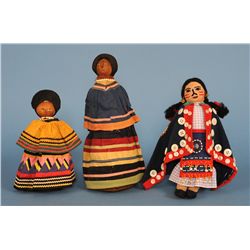 Northwest Coast Doll Dressed In Traditional Attire 12" H.   Good Condition and Two Dolls Dressed In 
