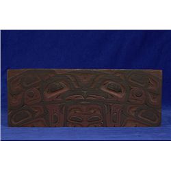 Scott Jensen Carved and Painted Cedar Relief Panel Bent Wood Box Design with S.J. Monogram Inscribed