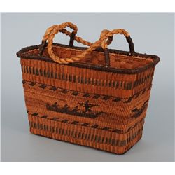 Nuu-chah-nulth Double Woven Carry Basket with Whalers, Bird and Whale Design and a  Pouch Woven Insi