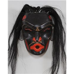 Alder Tsonoqua Mask Carved by Frank Charlie 8" H. 9" W.  Good Condition