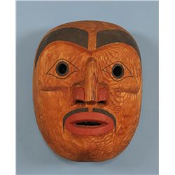 Human Face Dance Mask Carved For a Bella Coola Potlatch by Don Beans, Alert Bay, B.C. - Mask Has Bee
