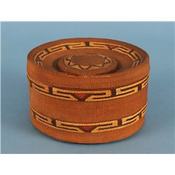 Tlingit Rattle Top Basket ca. 1900 6 1/2" D. 3 1/2" H.  Good Condition Minor Loss on Lid