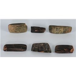 Six Northwest Coast Green Hardstone Adze 2 1/4" L. - 3 5/8" L.