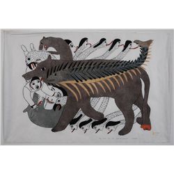 Inuit Etching & Aquatint Print "Many Heads" by Victoria Mamnguqsualuk - H. Amitnaaq 43/50  1982  25"