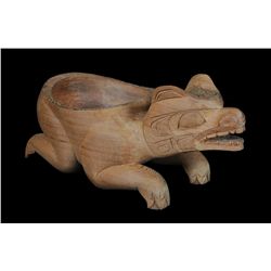 Salish Bear Bowl Carved by Perry LaFortune '88  12" L. 7 3/4" W. 6" H.  Good Condition