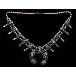 Navajo Silver and Turquoise Squash Blossom Necklace 230 GMS 26" L. with Naja 3" W. 3 1/4" H.  Fine C