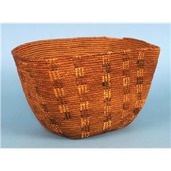 19TH C. Chilcotin Burden Basket 14" L. 9 3/4" W.  8 1/2" H.  Good Condition Minor Rim Loss