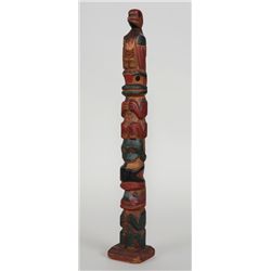 Nuu-chah-nulth Five Figure Totem ca. 1900 with Fine Original Pigment 19 1/4" H. 3" W. Base  Good Con
