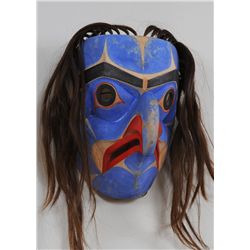 Early Beau Dick Hawk Mask 10 3/8" H. 7 1/2" W.  Good Condition with Artist Repair