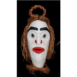 Eugene Issac Atlakin Long Life Giver Mask with Cedar Bark Trim 20" H. 9" W.  Good Condition