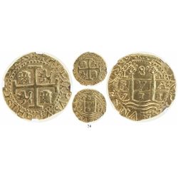 Lima, Peru, cob 8 escudos, 1711M, from the 1715 Fleet, encapsulated NGC AU 53.