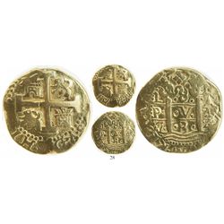 Lima, Peru, cob 8 escudos, 1734N, encapsulated NGC VF details / mount removed, polished.