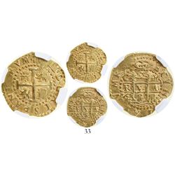 Cuzco, Peru, cob 2 escudos, 1698M, from the 1715 Fleet, encapsulated NGC MS 64, finest known specime