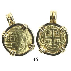 Bogota, Colombia, cob 2 escudos, Charles II, assayer GP to right (1678-91), very rare, mounted in 18