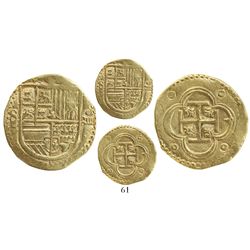 Seville, Spain, cob 4 escudos, Philip II, assayer Gothic D below mintmark S to left.