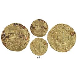 Seville, Spain, 1 escudo, Philip II, assayer Gothic D to left, mintmark S to right.