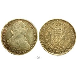 Santiago, Chile, bust 8 escudos, Charles IV (bust of Charles III), 1799DA.