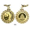Image 1 : China, proof 50 yuan "panda" (bullion series), 2001, mounted in 14K pendant-bezel with matching gold