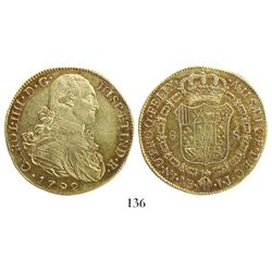 Lima, Peru, bust 8 escudos, Charles IV, 1792IJ.