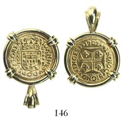 Lisbon, Portugal, 1000 reis, Joao V, 1709, mounted in 18K pendant-bezel.