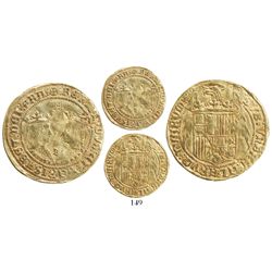 Seville, Spain, double excelente, Ferdinand-Isabel, 5-dot cross at top and mintmark S at bottom betw