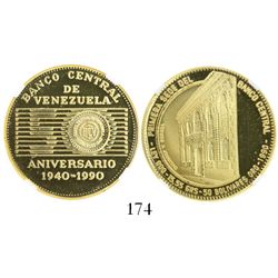 Venezuela, proof 50 bolivares, 1990, Central Bank anniversary, encapsulated NGC PF 67 Ultra Cameo.