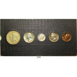 USA (Philadelphia mint), 1940 five-coin Proof set of 50c, 25c, 10c, 5c and 1c, in original cardboard