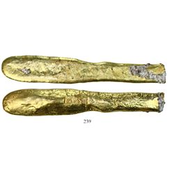 Small, cut gold "finger" bar, 116 grams, fineness 20-1/4K. "Golden Fleece wreck," sunk ca. 1550 in t