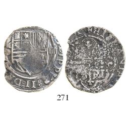 Mexico City, Mexico, cob 4 reales, Philip II, assayer O below mintmark oM to left, reversed "S" in P