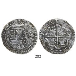 Lima, Peru, cob 4 reales, Philip II, assayer Diego de la Torre, P-4 to left, *-oD to right.